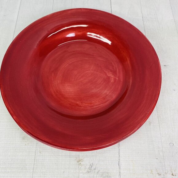 Pottery Barn SAUSALITO Merlot Red Handpainted Rim 12" Dinner Plates Set of 2 - Picture 2 of 13